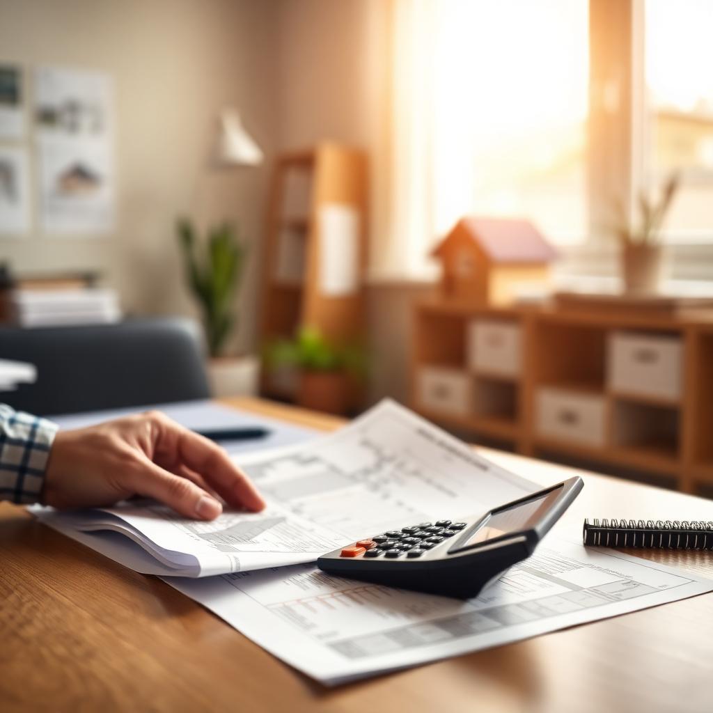Arquiteto calculando orçamento residencial com calculadora e plantas