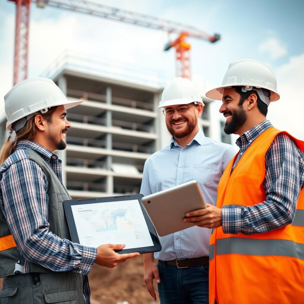 Arquiteto mostrando andamento da obra em um tablet para o cliente