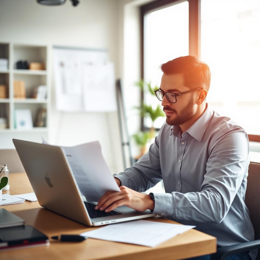 Arquiteto enviando uma proposta por e-mail no escritório