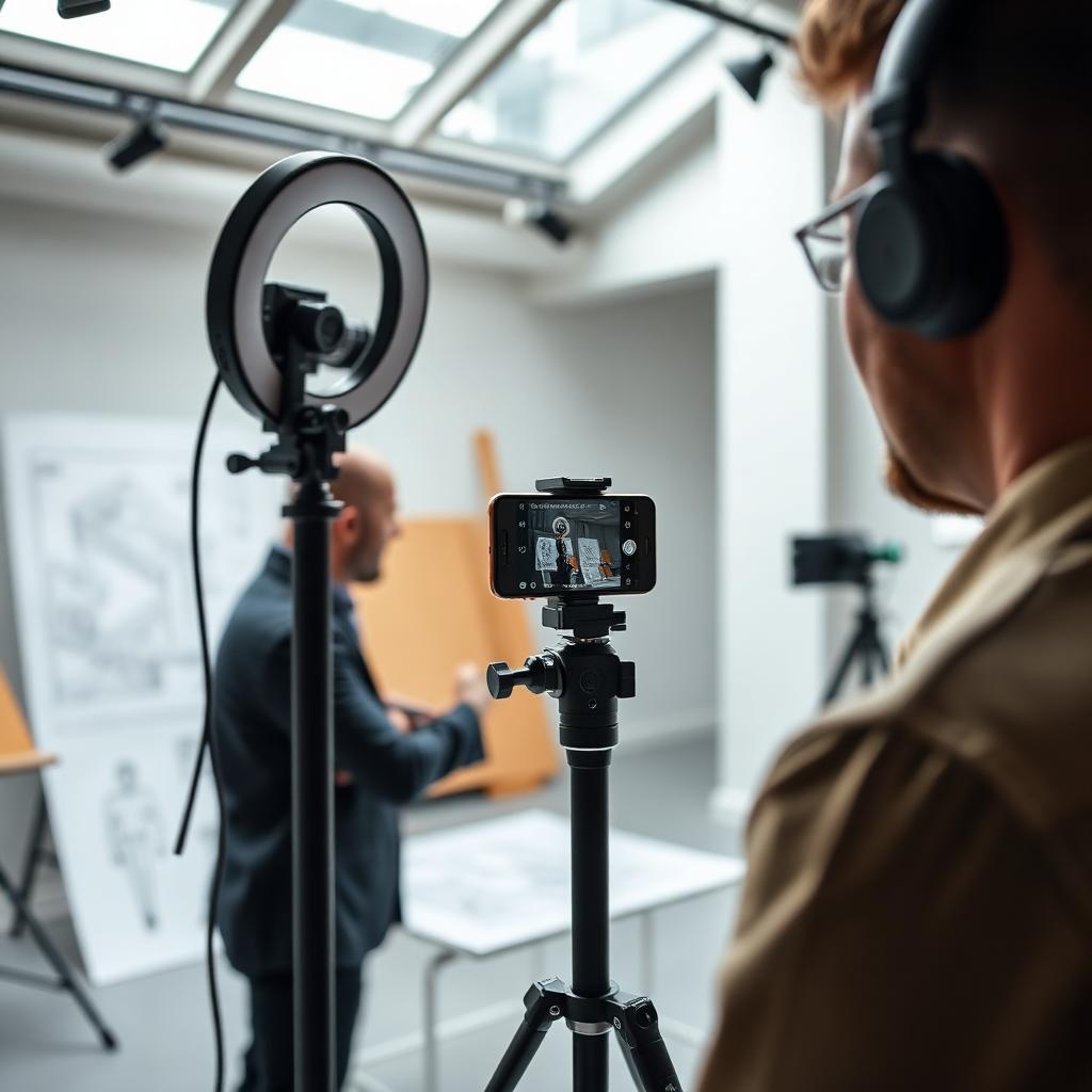 Arquiteto gravando conteúdo de bastidores em estúdio
