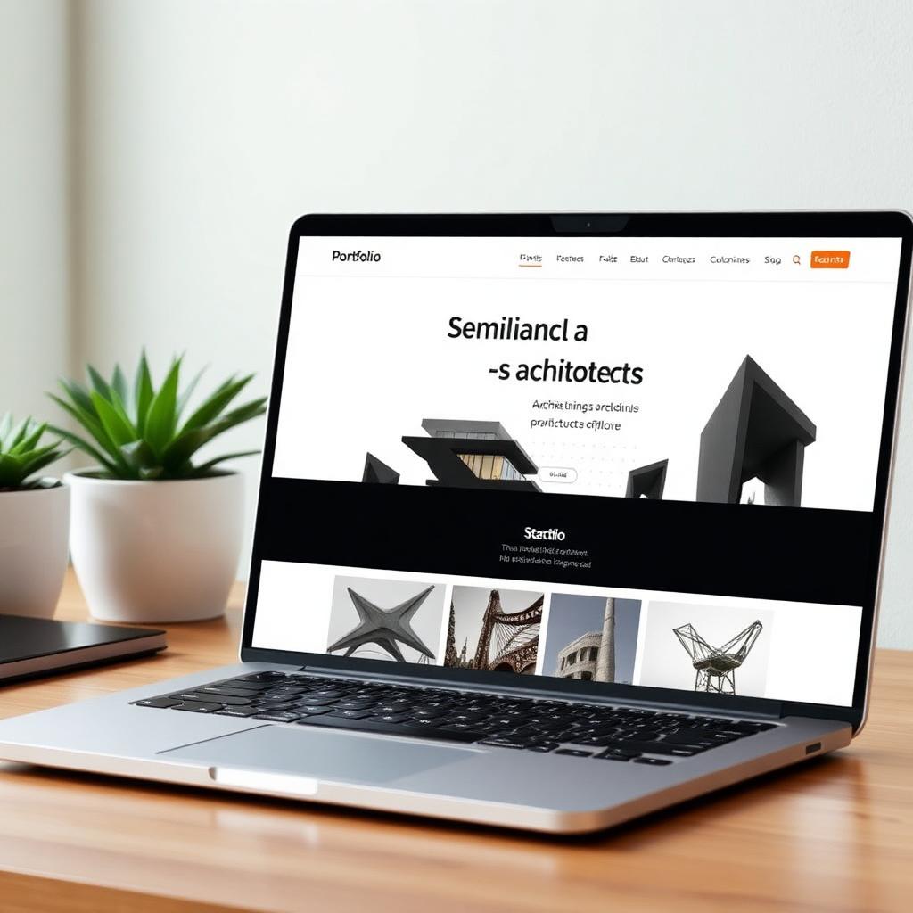 Site profissional de escritório de arquitetura em um laptop